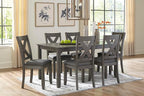 Signature Design by Ashley Caitbrook Rustic 7-Piece Dining Set – Rectangular Table with 6 X-Back Upholstered Chairs, Gray