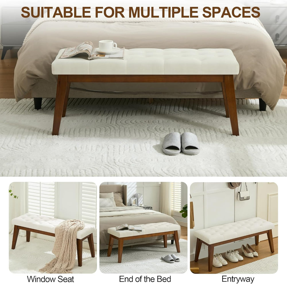 WUTUTUEE 43.5'' Linen Bedroom Bench, Upholstered End of Bed Bench wit...