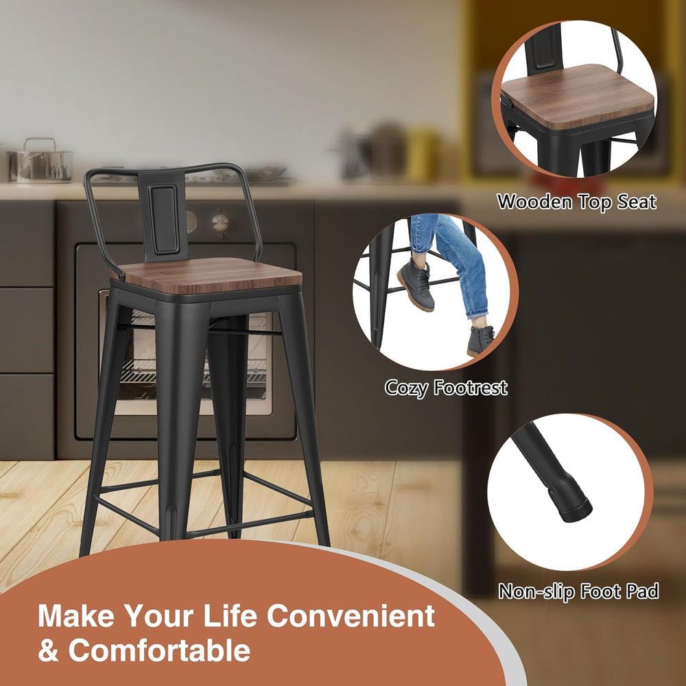 Changjie Furniture 26 Inch Bar Stools Set of 4 Industrial Metal Barstools Cou...