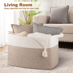 OIASKET 108L Cotton Rope Storage Basket for Living Room and Bedroom 25"x16"x16" Woven Laundry Basket, Heavy Duty Bin for Blankets, Pillows & Toys, Pet-Safe & Scratch-Free, Brown and White