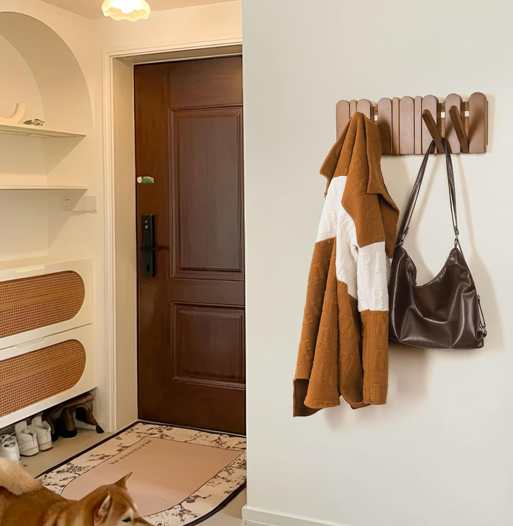 Wall Coat Rack for Entryway: Wooden Modern Heavy Duty 6 Hooks