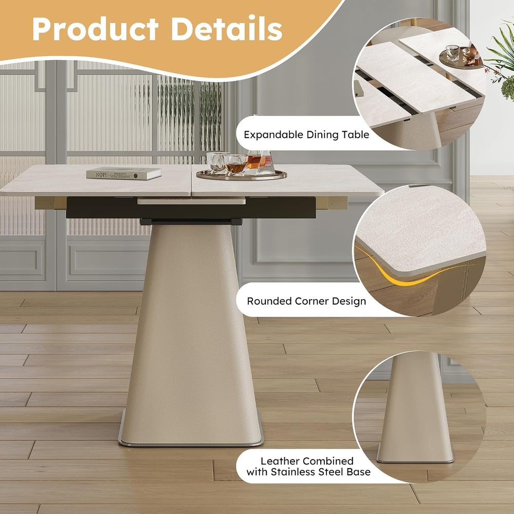 47.2" Retractable Rock Slab Folding Dining Table, Modern Expandable Kitc...