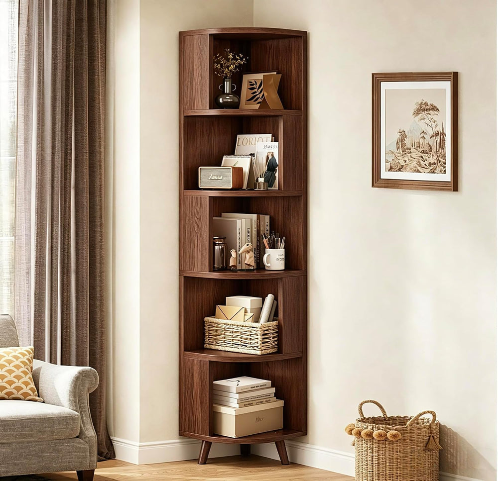 5-Tier Corner Bookshelf, Modern Corner Shelf, Freestanding Bookcase Corner Ca...