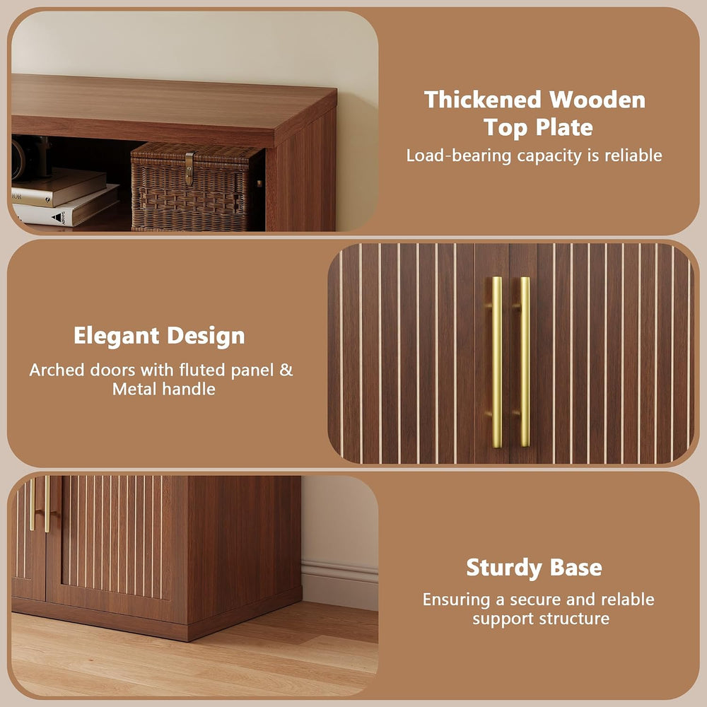 Fluted Buffet Cabinet with Storage, 31.5" Wide Wood Sideboard Credenza w...