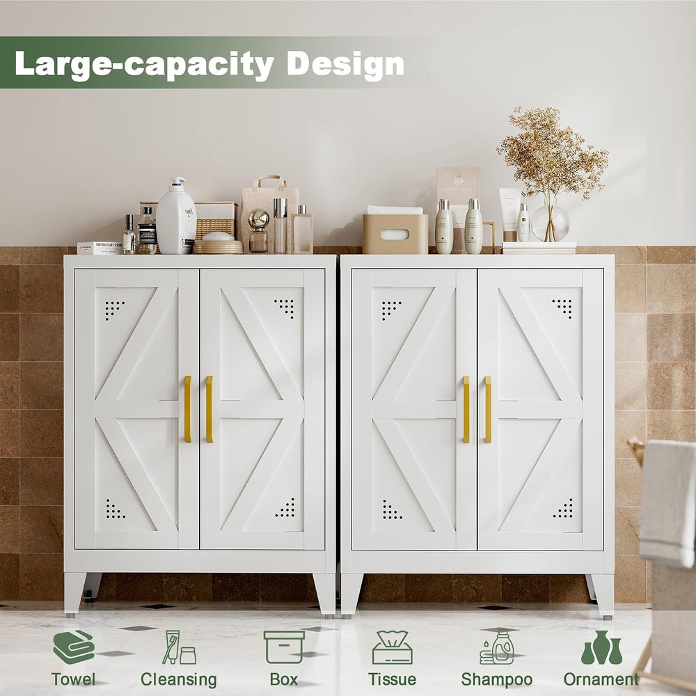 32" Metal Bathroom Storage Cabinet,Floor Storage Cabinet with 2 Doors an...