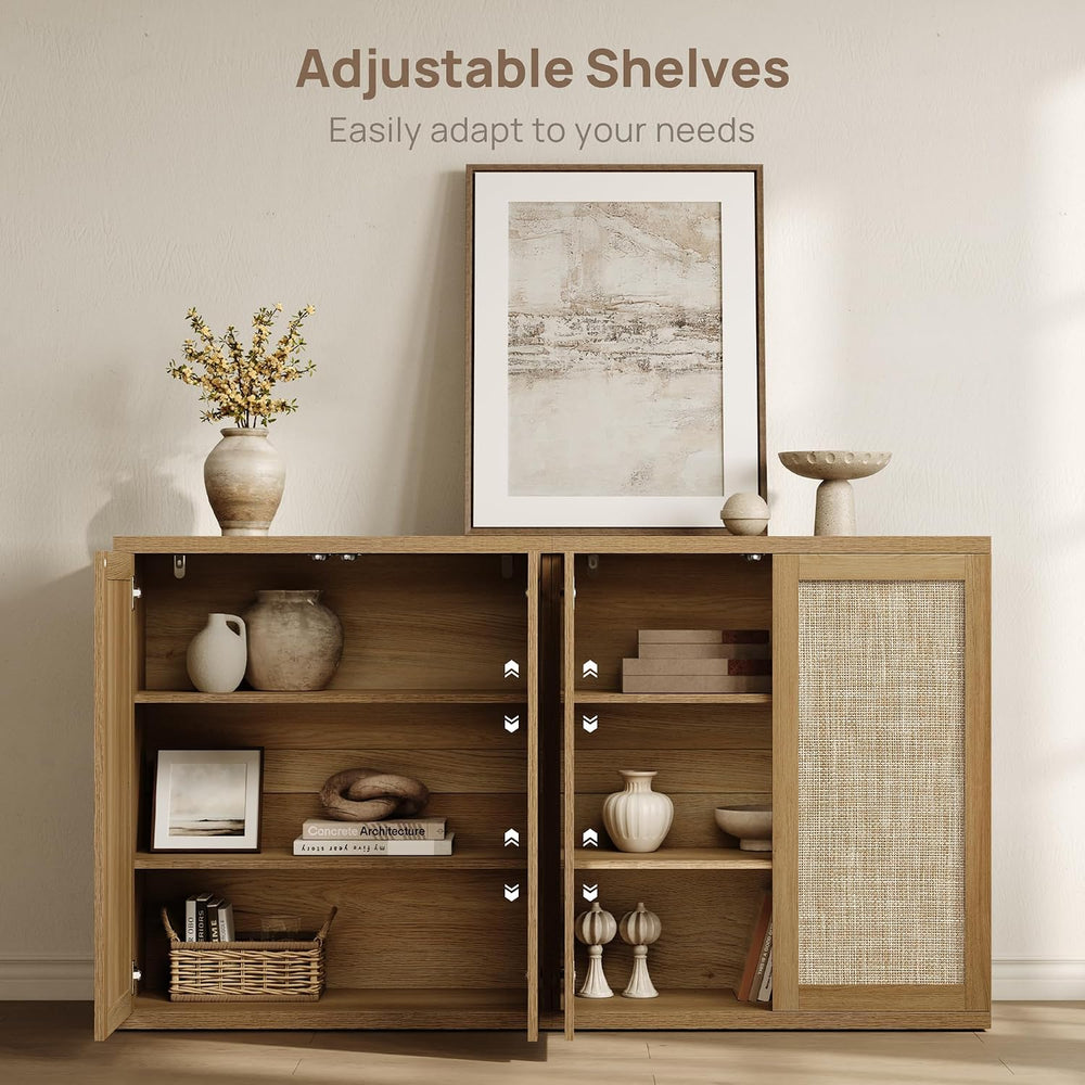 SICOTAS Rattan Sideboard Buffet Console Cabinet - 2 Pieces Boho Coffee Bar Ca...