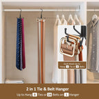 ZEDODIER Tie Hanger for Closet, 2 Pack Rotatable Tie Organizer for Men with 16 Hooks, Heavy Duty Space Saving Tie Rack for Ties and Belts, Black