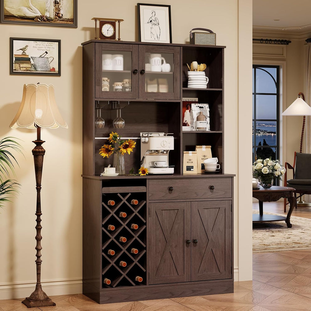 IDEALHOUSE 72 Inch Tall Kitchen Pantry Cabinet with Power Outlet - Wine Bottl...