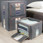 Linen Clothes Storage Bins, 4PCS Sturdy Closet Organizers and Storage Bin with Metal Frame, 2 Opening Ways Fabric Visible Lidded Storage Box for Organizing Clothing,Jeans,Sheets (4PC Gray, 60Liters)