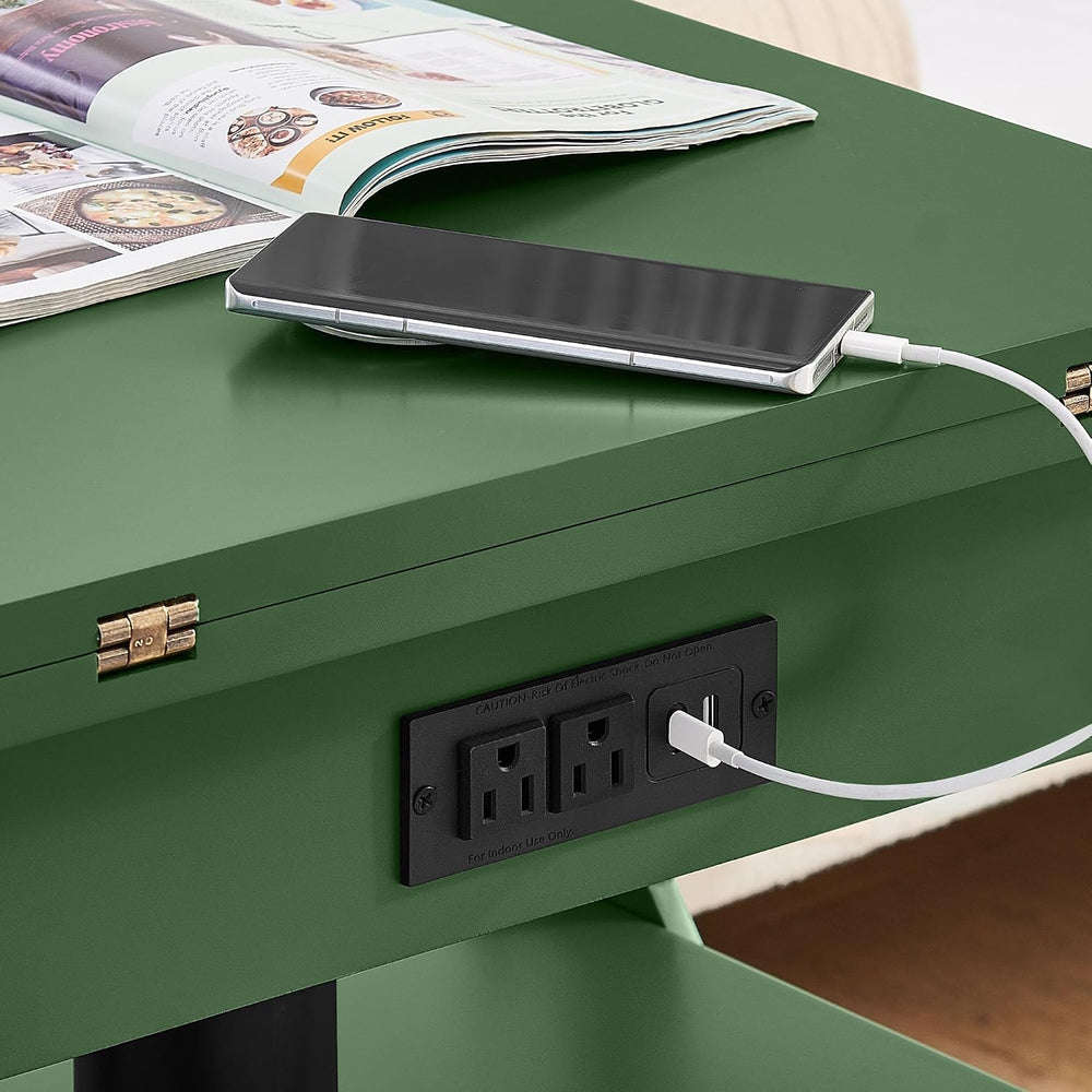 HRVEOCEI Lift Top End Tables with Storage Drawers & Charging Station, Gre...