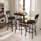 Zevemomo 3 Pieces Bar Table and Chairs Set Pub Table and Chairs for 2-Black | Bistro Table and Chairs Set of 2, Round Bar Table Set with 2 Thickened Cushion Stools & Backrest, Dining Table set for 2
