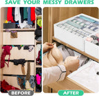 Drawer Clothing Organizer 16-Pack, White 3 Sizes Underwear Drawer Dividers, Fabric Folding Wardrobe Organizer, Can Store Baby Clothes, Bras, Underwear, Panties, Belts, Socks, Ties, etc.