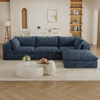118.2" L Shaped Modular Sectional Cloud Couch with Ottoman, Plush Corduroy Upholstered Compression Sofa, 4-Seat Deep Seat Boneless Sofa Couches with Throw Pillow