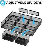 Marbrasse 3 Pack Desk Drawer Organizers with 9 Adjustable Compartments for Makeup, Office Supplies & Accessories (Black)