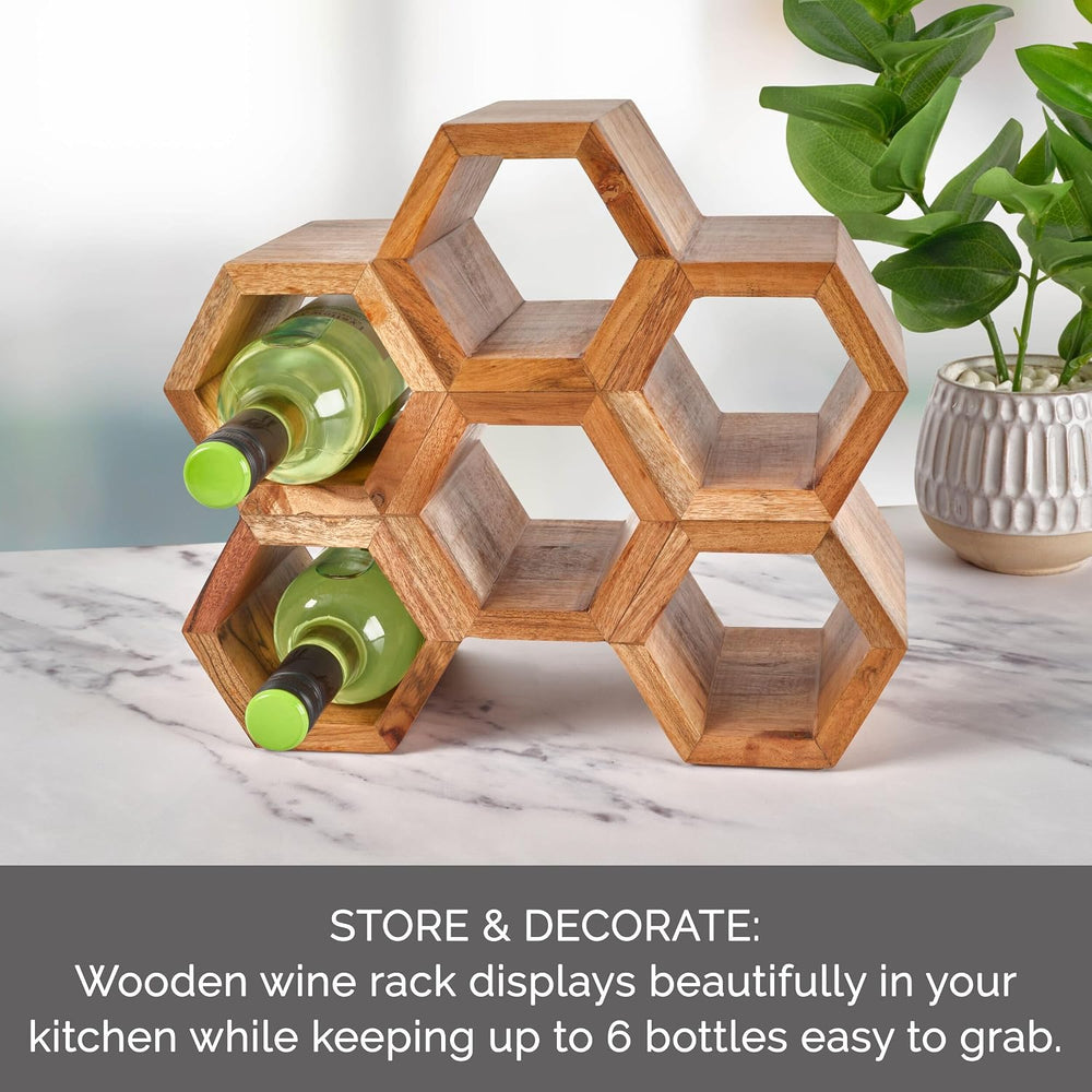 Gourmet Basics by Mikasa Amara Honeycomb 6 Bottle Acacia Wood Wine Rack, 13.7...