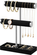 2 Tier Bracelet Holder Display - Detachable T Bar Black and Silver Velvet Bracelet Holder, Jewelry Holder Organizer for Bracelet, Necklace, Earrings, Rings
