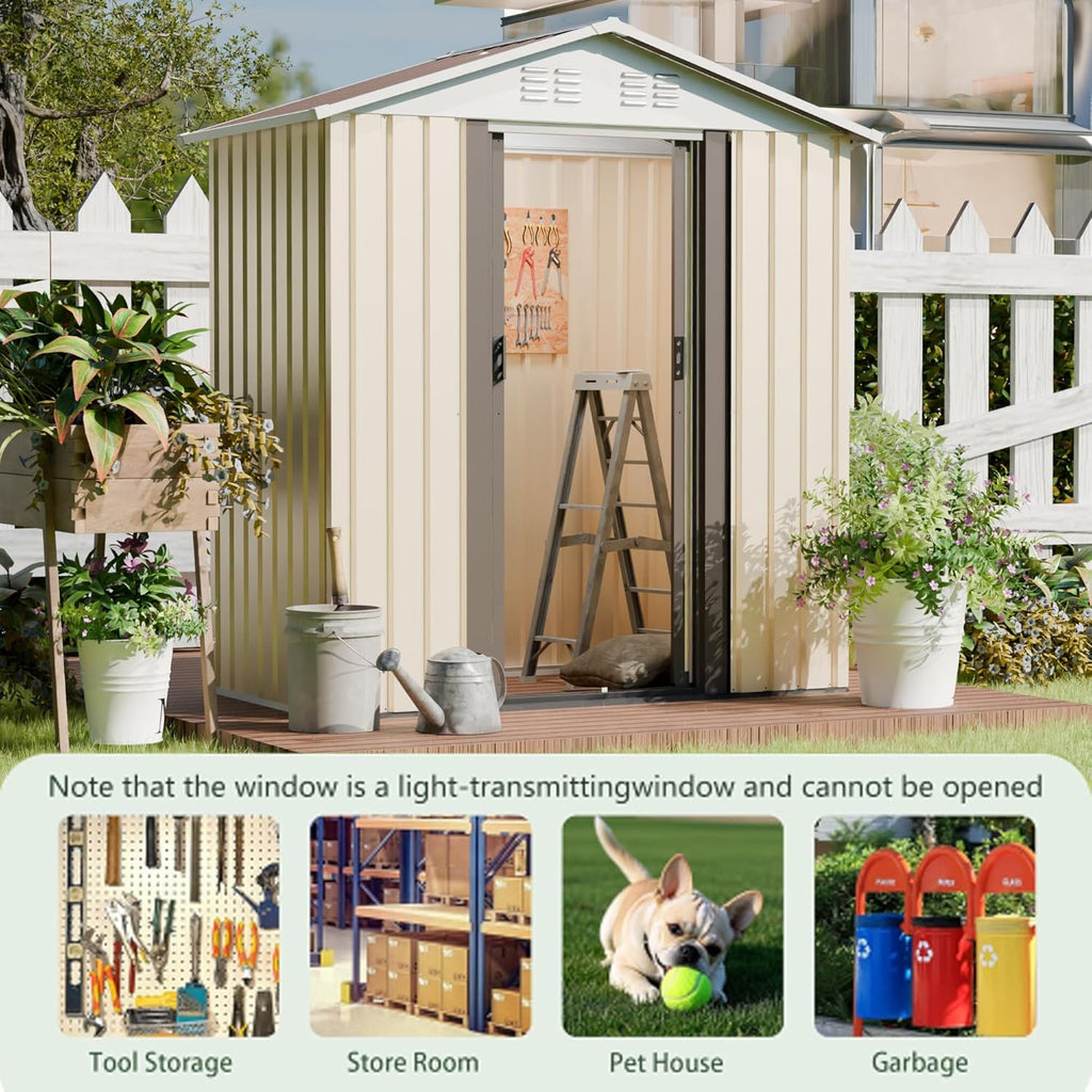 Outdoor Sheds 5FT x 3FT Outdoor Storage, Metal Anti-Corrosion Utility Tool House with Lockable Door & Shutter Vents，Outdoor Waterproof Garden Tool Metal Storage Sheds （White