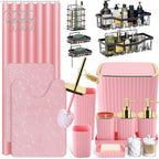 30PC Bathroom Accessories Set - Gorgeous Pink Bathroom Set, Bathroom Accessory Set, Pink Shower Curtain Set with 5PC Shower Caddy