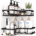 Corner Shower Caddy - 2 Pack, Adhesive Shower Organizers, Rustproof Stainless Steel Shower Shelves with 8 Hooks, No Drilling Bathroom Organizers and Storage Racks, Space-Saving, Black,Medium