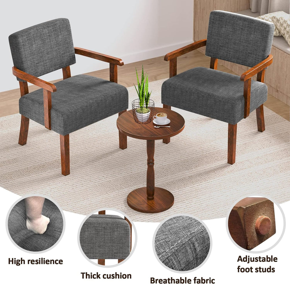 FAGAGA Accent Chairs Set of 2, 2 Solid Wood Armchairs with Side Table