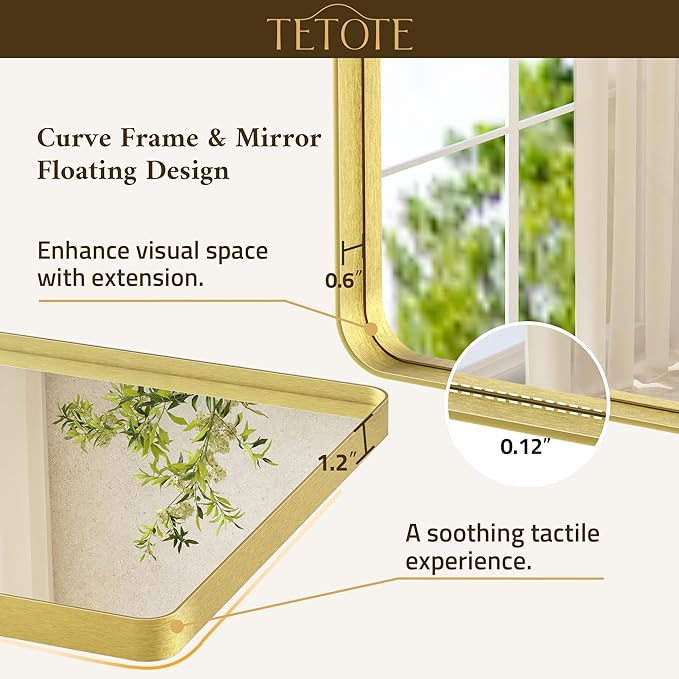 TETOTE 22 x 30 Gold Bathroom Mirror Brushed Gold Metal Framed Vanity Mirror, Tempered Glass, Wall Mounted for Bathroom, Entryway, Bedroom, Living Room(Horizontal/Vertical)