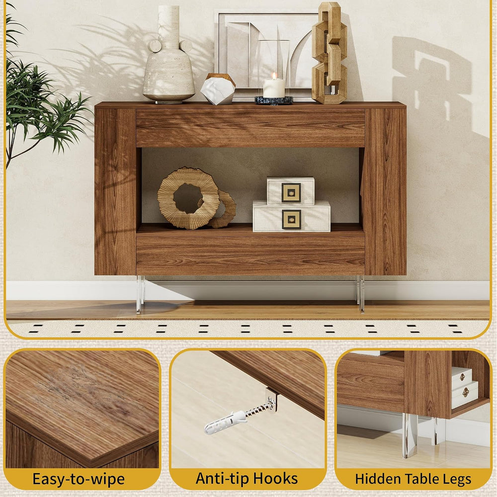 Console Table, 47" Entryway Table with Hidden Storage Cabinets, Adjustab...