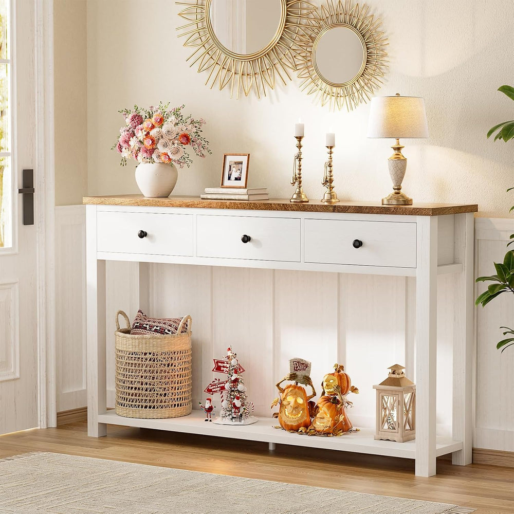 Homieasy Farmhouse Console Table with 3 Drawers, 47 Inch Wood Sofa Table with...