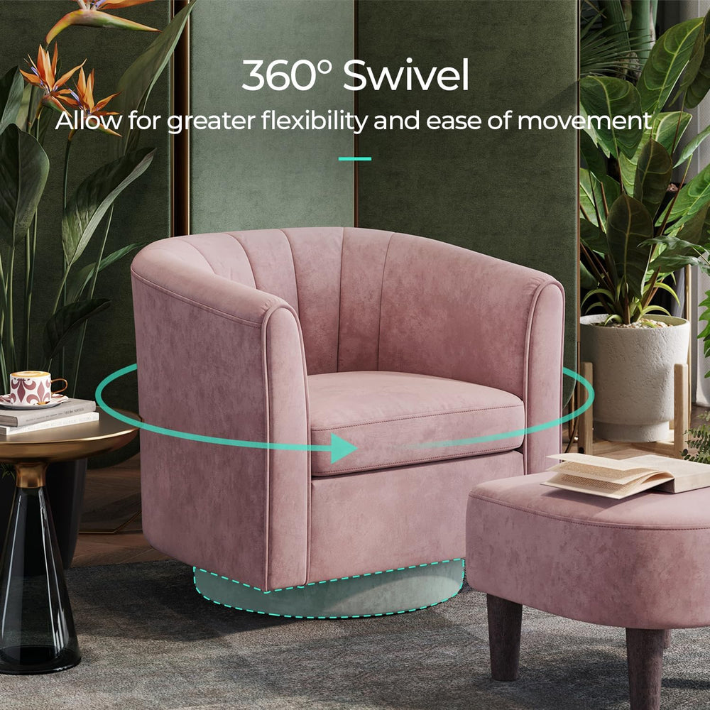 LINSY Large Swivel Accent Chair with Ottoman, Velvet Barrel Chair with Footre...