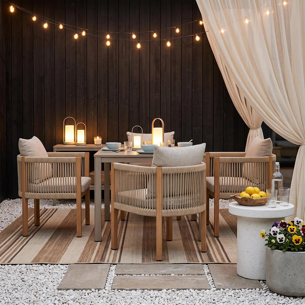 Patio Dining Chairs Set of 2, Rope Rattan Patio Furniture Set, All Weather Ou...
