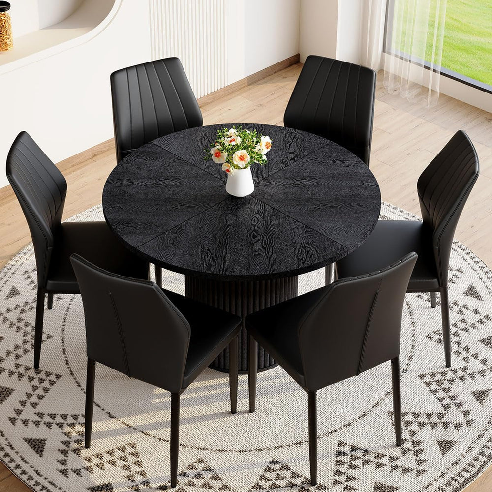 Round Dining Table Set for 6, Black Kitchen Table Set for 6 with 42''...