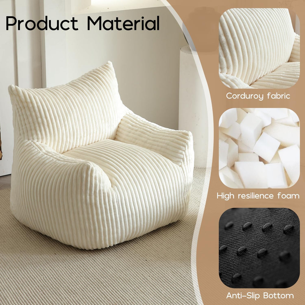 Giant Bean Bag Chair for Adults, Oversized Beanbag Sofa with Armrests and Bac...