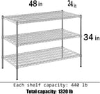24" Deep x 48" Wide x 34" Height Wire Shelving Kit | 3-Tier | NSF Commercial Storage Rack Unit