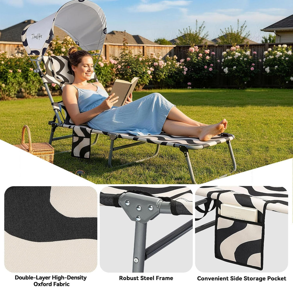 Tanning Chair with Face Hole for Adults, Outdoor Folding Lounge Chair with Ca...