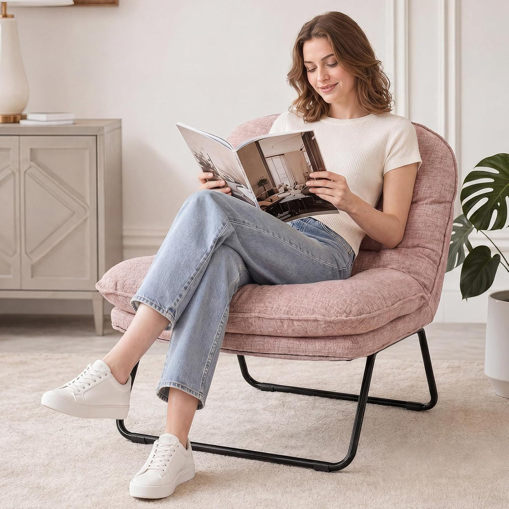 DUMOS Comfy Saucer Chair, Small Foldable Floor Chair, Fabric | Adjustable Back Support, Bedroom, Living Room, Dorm Gaming, Small Spaces Apartment, Adults, Dark Pink