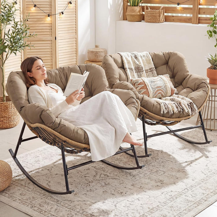 FINCATI Patio Rocking Chair Set of 2, Oversized Papasan Egg Lounge Chair