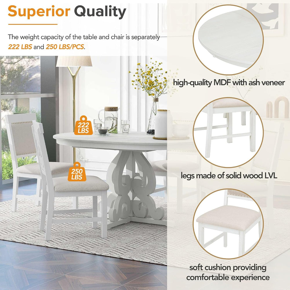 Extendable Dining Table Set for 4-6, Farmhouse Kitchen Table Set with Extenda...