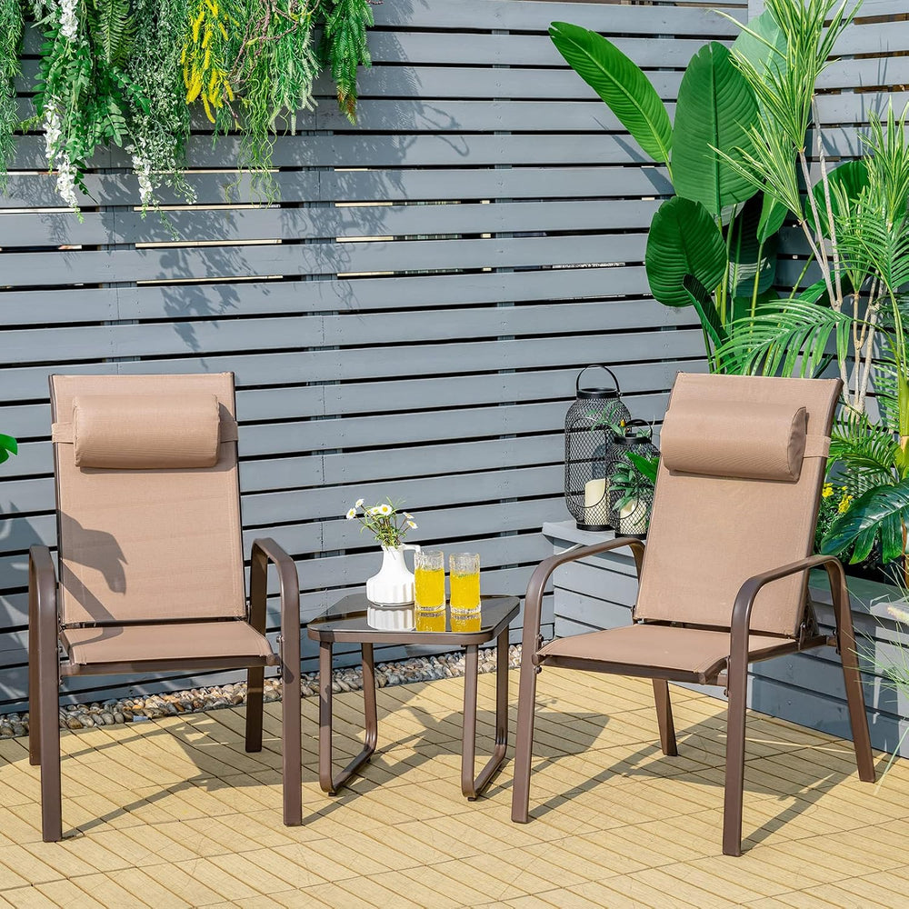 Tangkula Outdoor Bistro Set, 3 Pieces Patio Recliner Stackable Chairs with Ad...