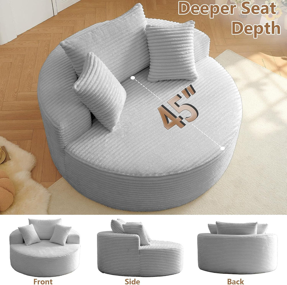 Oversized Round Chair Lounge Chaise Indoor, Upholstered Corduroy Deep Seat Cl...