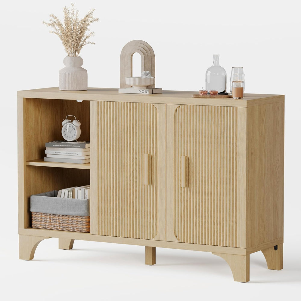 Mid Century Modern Fluted Buffet Cabinet with Storage, Accent Sideboard and C...