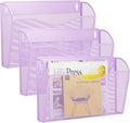 3 Single Pocket Wall File Holder, Mesh Hanging File Folder Paper Organizer, Vertical Wall Mounted Mail Basket, Storage Organization Magazine Rack for Office, Home and School, Light Purple