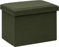 16.5 Inch Small Rectangular Storage Ottoman, Collapsible Footrest | Linen Fabric, Hidden Storage, Foldable Footstool with Padded Lid, Compact Size for Living Room, Bedroom and Dorm, Olive Green
