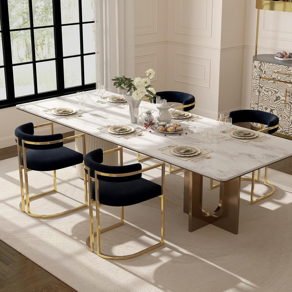 Black Velvet Upholstered Dining Chairs Set of 4, Modern Barrel Dining Chair w...