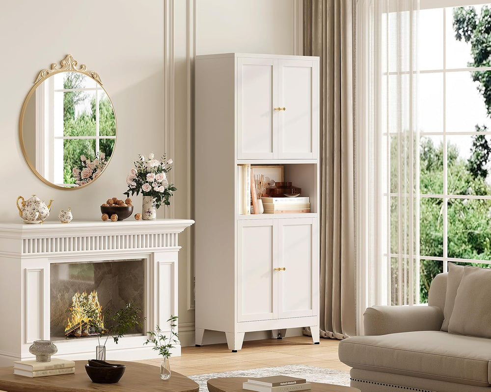 69"H Kitchen Pantry Cabinet with Countertop and Microwave Shelf,Metal Mi...