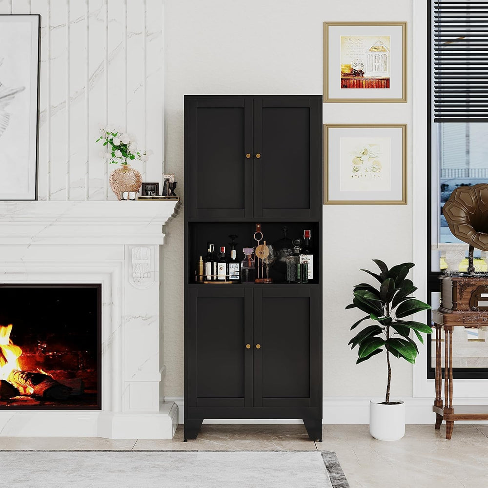 68.9'' Black Metal Kitchen Pantry Cabinet with Doors and Adjustable S...
