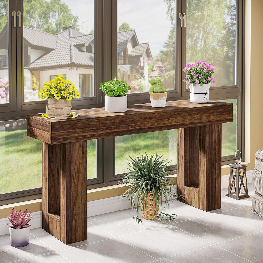 Tribesigns 63-Inch Long Console Table, MDF Wood Grain Rectangular Sofa Table ...