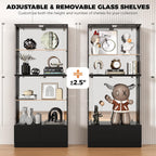 VersionTECH. Display Cabinet with Glass Doors, 4-Tier Curio Cabinet with RGB Lights for Collectibles, Display Case with 2 Drawers, Adjustable Glass Shelves, Human Body Sensor, Mirror Backing, Black