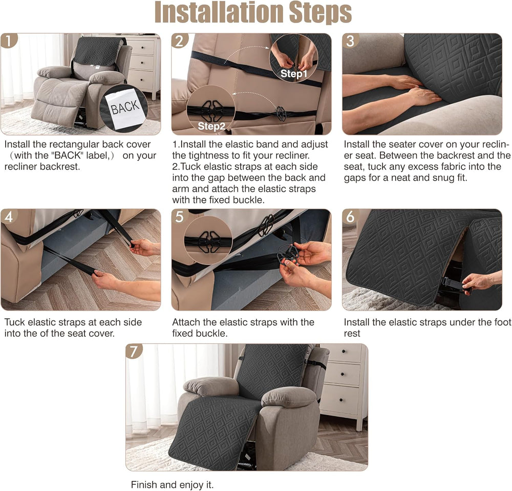 Genina Waterproof Recliner Chair Cover, Non-Slip Washable, 23.6"