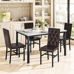 Hooseng Dining Table Set for 4, Faux Marble Small Kitchen Table Chairs Set of 4 with Luxurious Button Tufted Dinner Chairs for Kitchen and Dining(Brown)