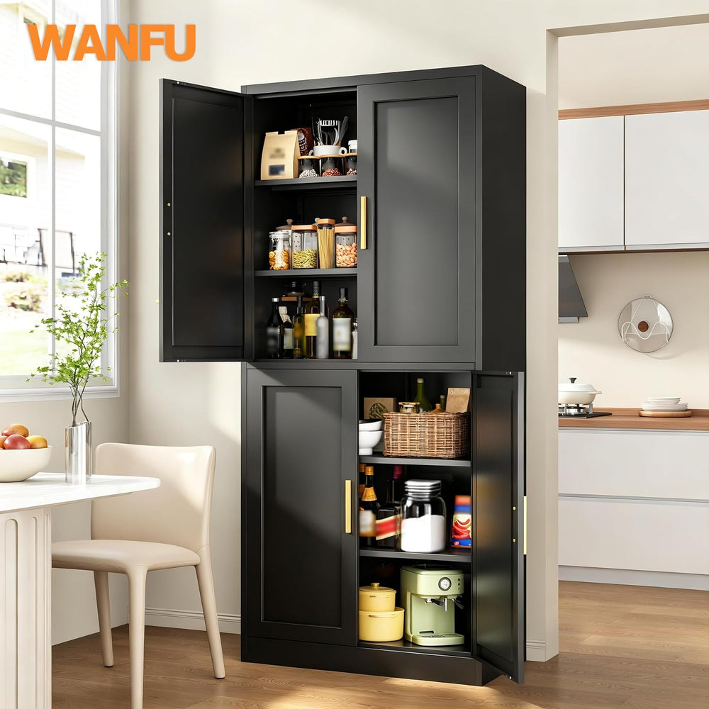 Wanfu 71" Tall Pantry Cabinet, Metal Kitchen Pantry Cabinet with 4 Doors...