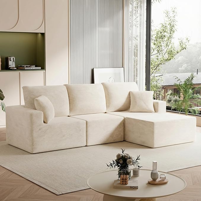 Homall Sectional Couches for Living Room, Modern Boneless Couch with Deep Seat, Upholstered Cloud Sofa, No Assembly Required (Beige, L Shaped Sofa)